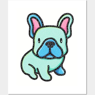 Green Kawaii Style Frenchie Puppy Posters and Art